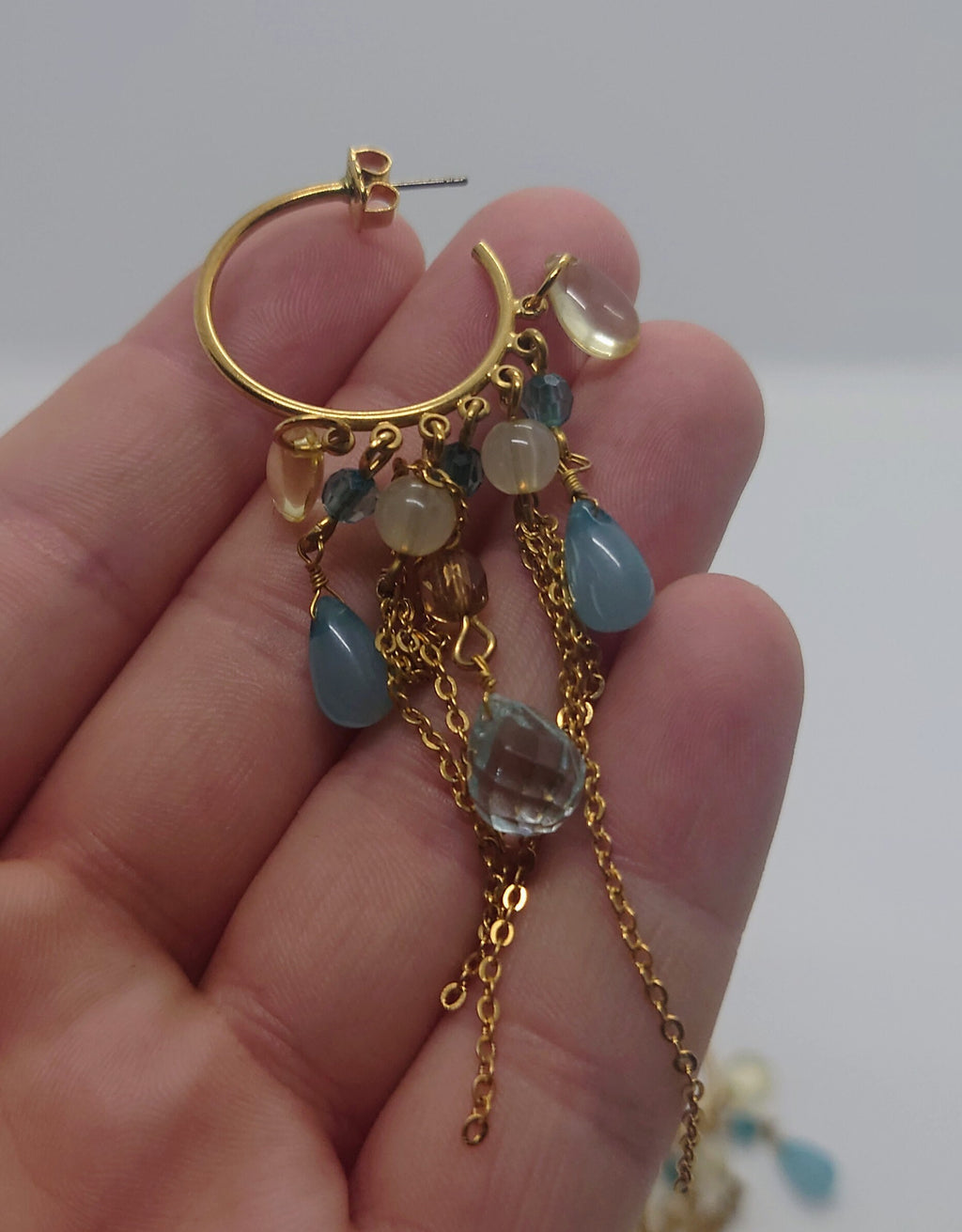 Vintage Dangle Drop Earrings Round Blue Avon Boxed Hook Clasp Costume Jewellery Jewelry Gold Tone Wedding Jewellery Long Earrings