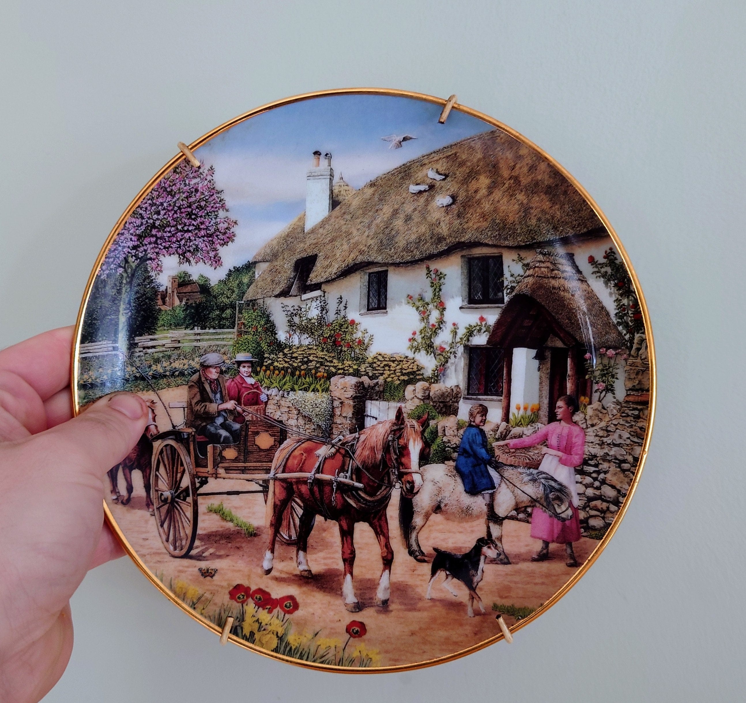 Vintage Wall Plate 'Countryside Memories Horse Plate' Ceramic Plate China Porcelain 'Going to Market' Fine Porcelain Decorative Plate