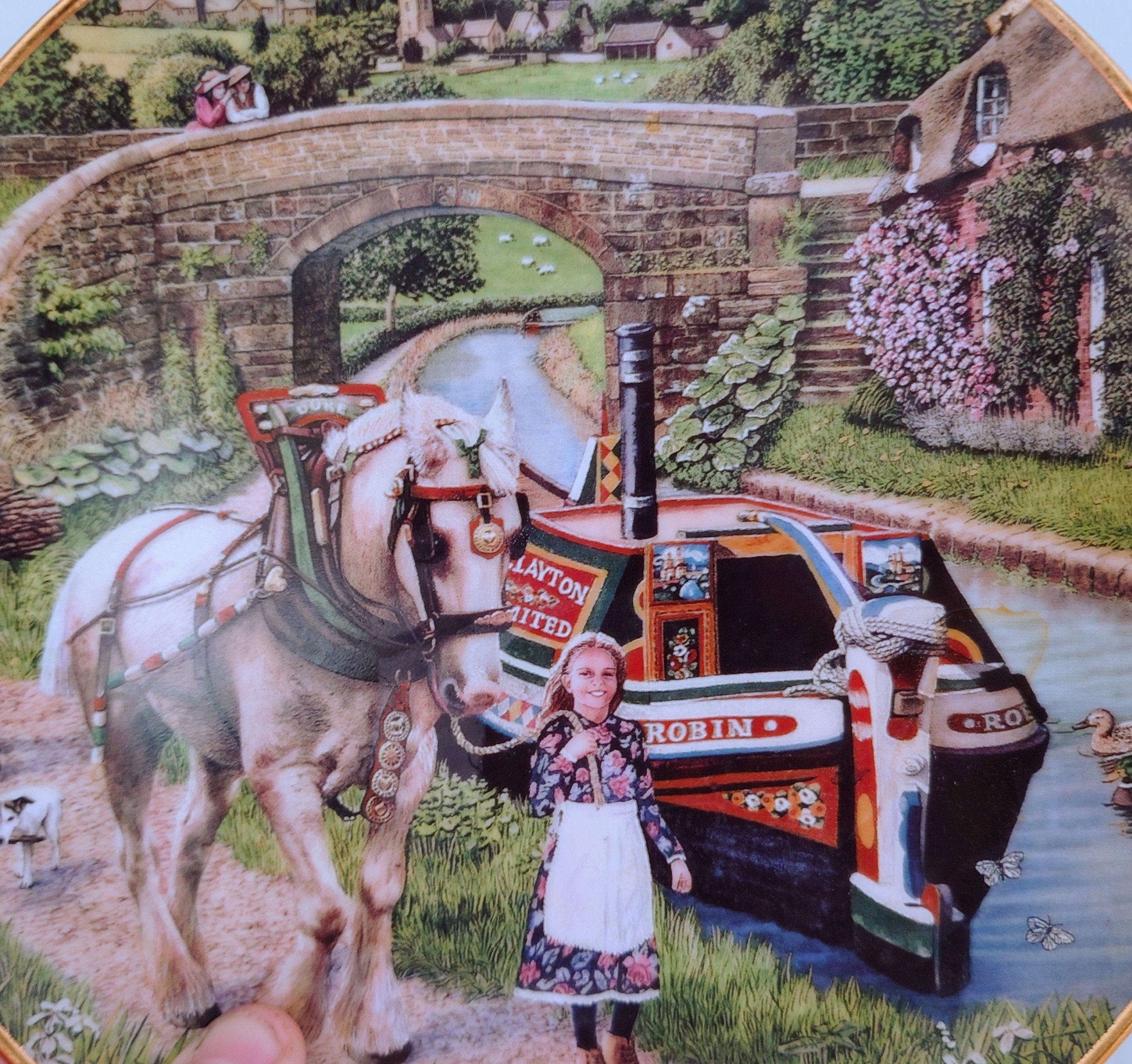 Vintage Wall Plate 'Countryside Memories Horse Plate' Ceramic Plate China Porcelain 'by the Canal' Fine Porcelain Decorative Plate