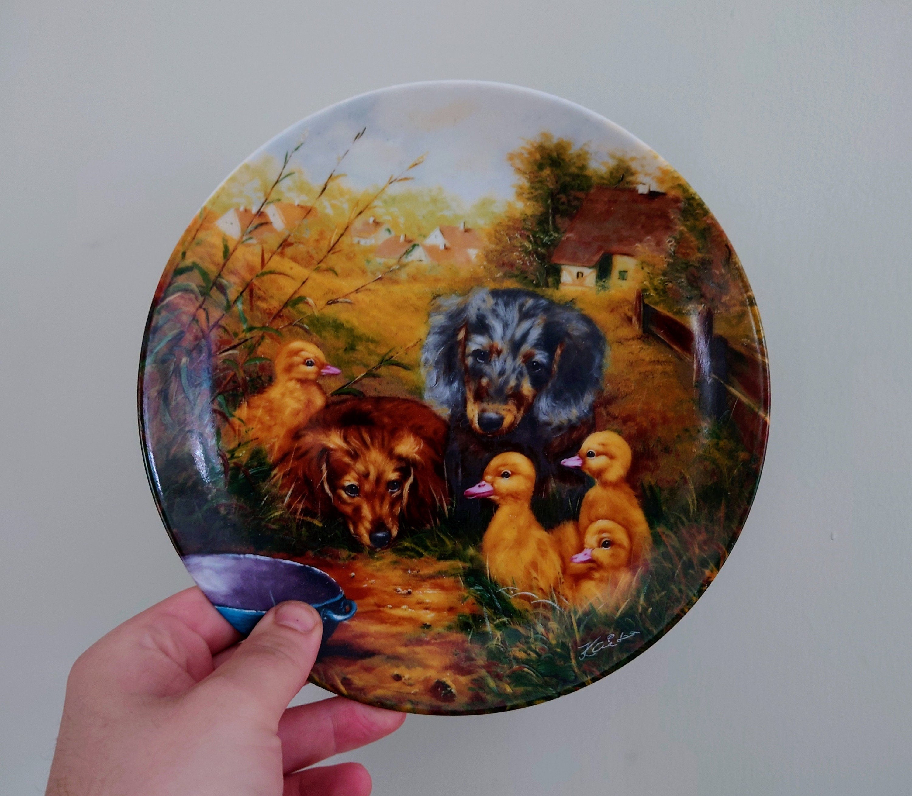 Vintage Wall Plate Bradford Exchange 'German Dog/Cat/Animal Series'' Fine Bone China Decorative Plate Collectable Boxed Plate