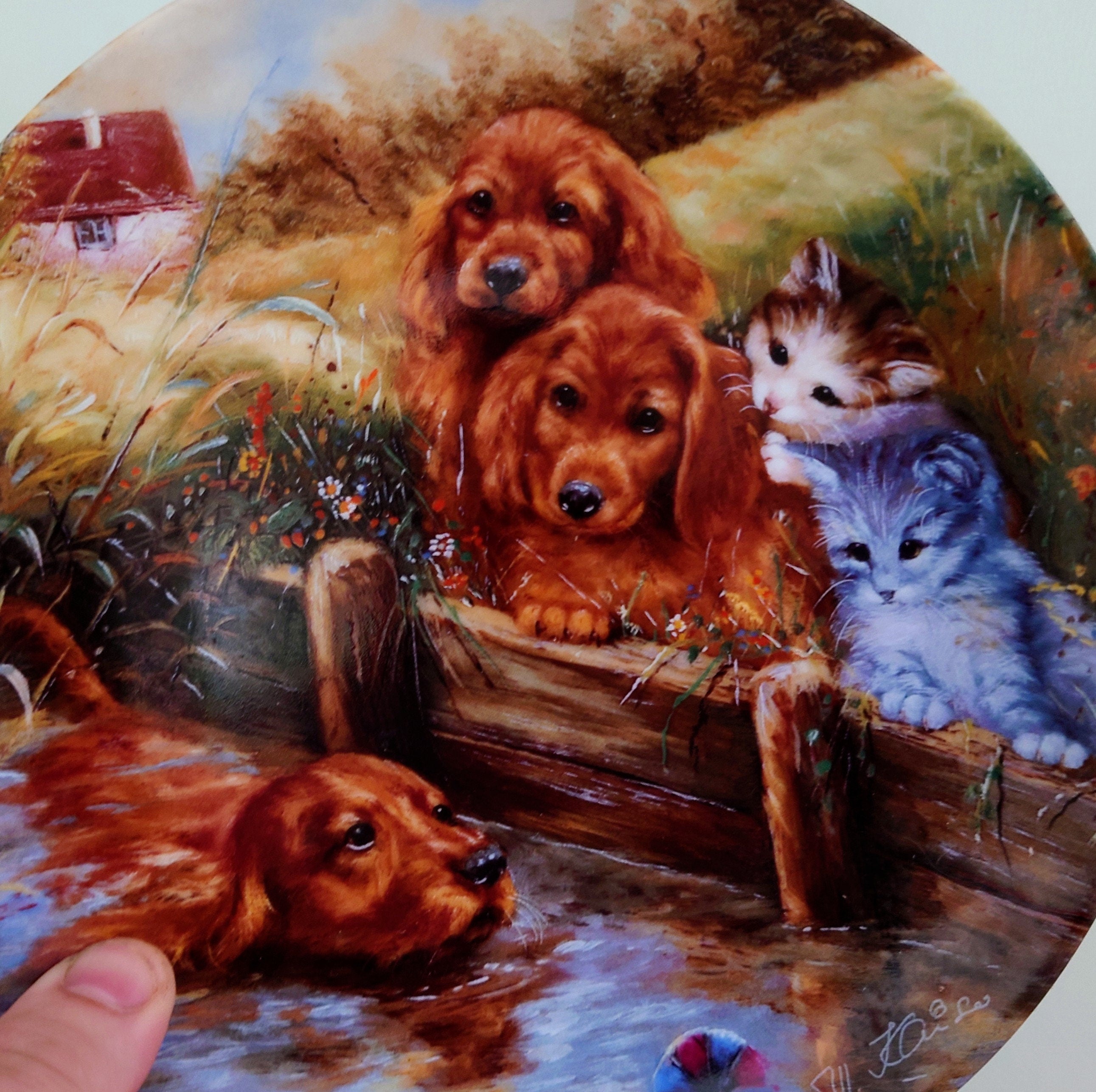 Vintage Wall Plate Bradford Exchange 'German Dog/Cat/Animal Series'' Fine Bone China Decorative Plate Collectable Boxed Plate