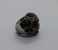 Vintage Heart Dress Ring Costume Jewellery Black Rhinestone Amber Chunky Statement Ring Silver Heart Ring UK size M/ US Size 6