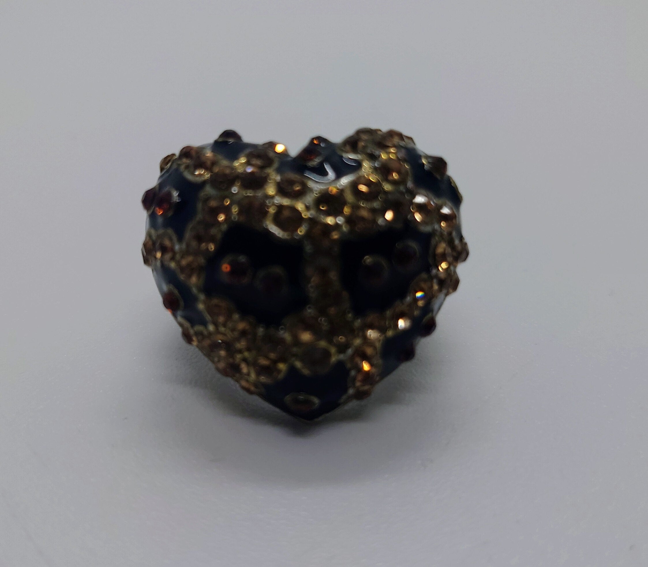 Vintage Heart Dress Ring Costume Jewellery Black Rhinestone Amber Chunky Statement Ring Silver Heart Ring UK size M/ US Size 6
