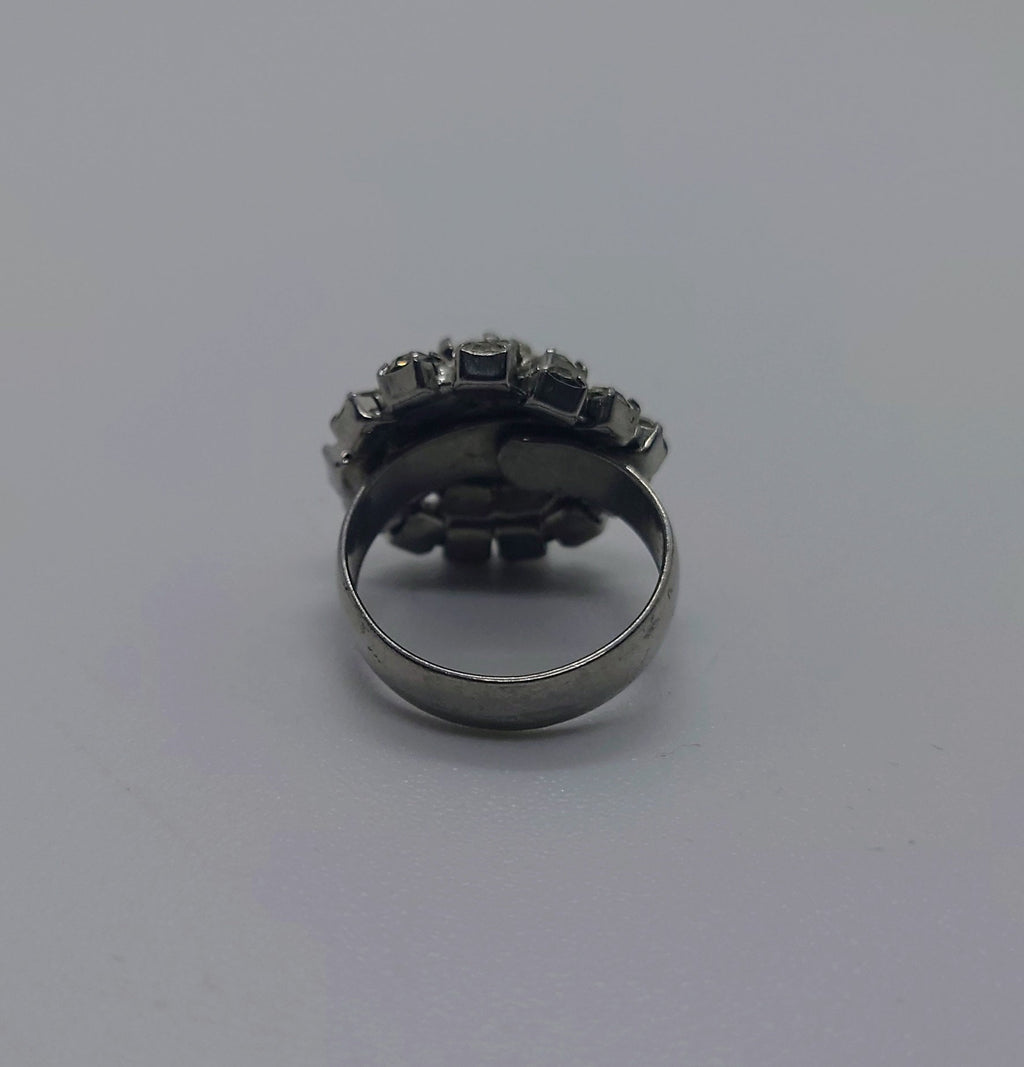 Vintage Diamond Rhinestone  Dress Ring Costume Jewellery Cluster Stone Chunky Statement Ring Silver Crystal Ring UK Size N US 6.5