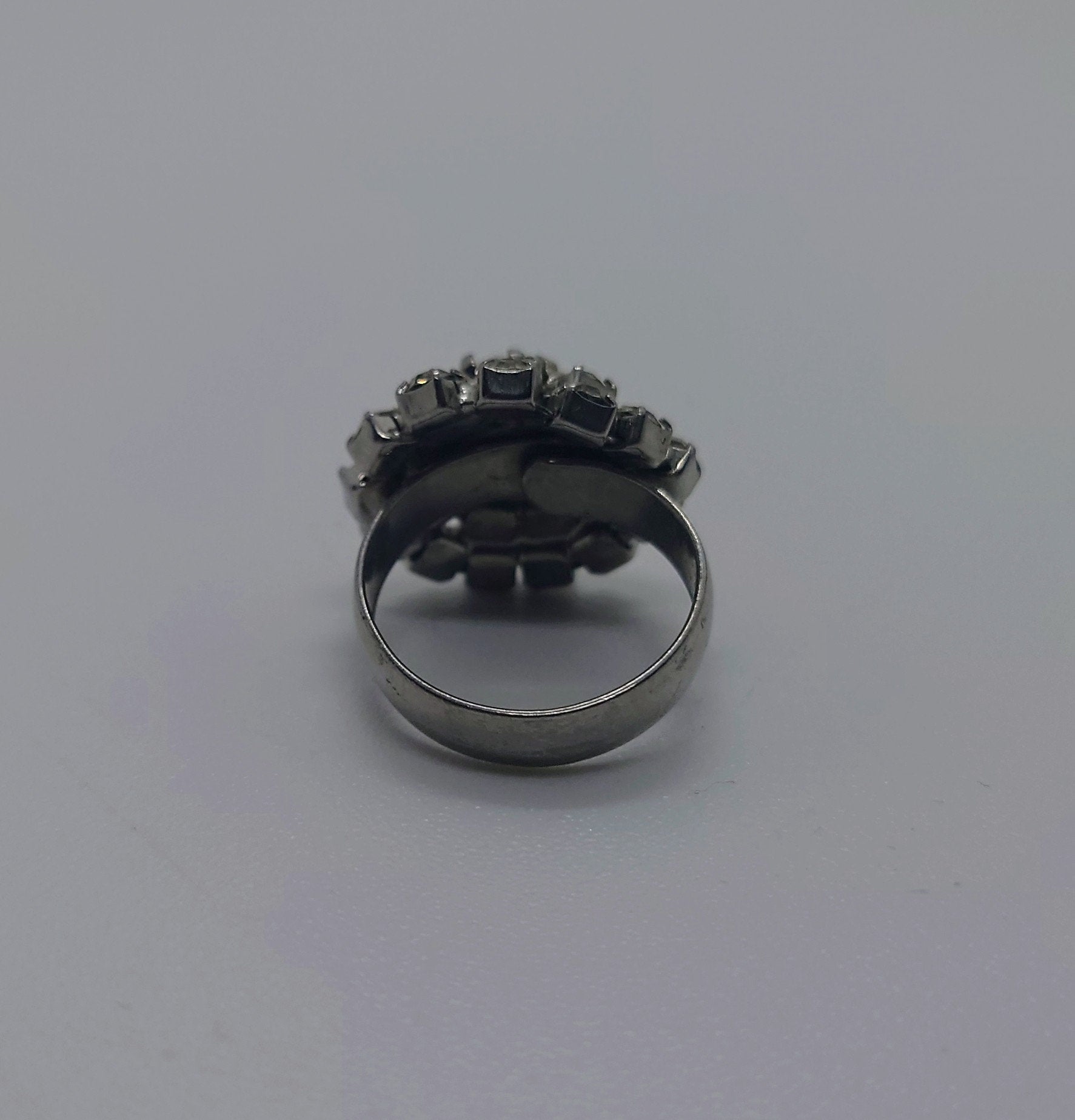 Vintage Diamond Rhinestone  Dress Ring Costume Jewellery Cluster Stone Chunky Statement Ring Silver Crystal Ring UK Size N US 6.5