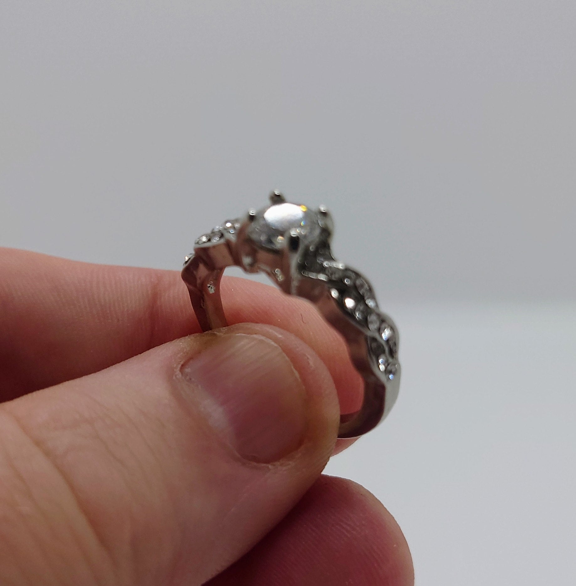 Vintage Diamond Rhinestone Dress Ring Costume Jewellery Wedding Ring Statement Ring Silver Crystal Ring UK Size P US 7.5