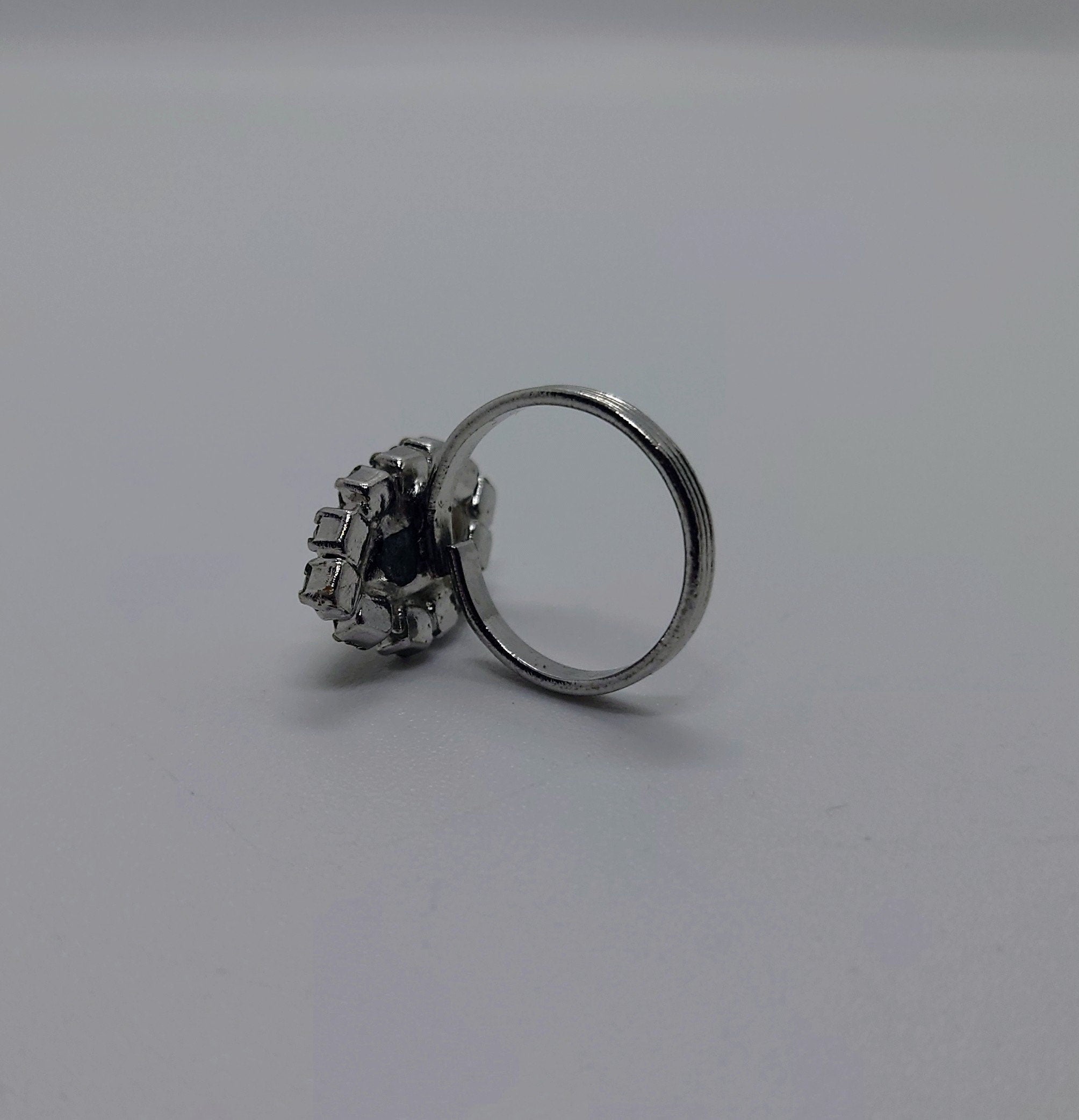 Vintage Diamond Rhinestone Dress Ring Costume Jewellery Wedding Ring Statement Ring Silver Crystal Ring UK Size N US 7