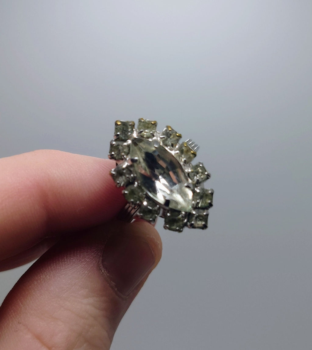 Vintage Diamond Rhinestone Dress Ring Costume Jewellery Wedding Ring Statement Ring Silver Crystal Ring UK Size N US 7