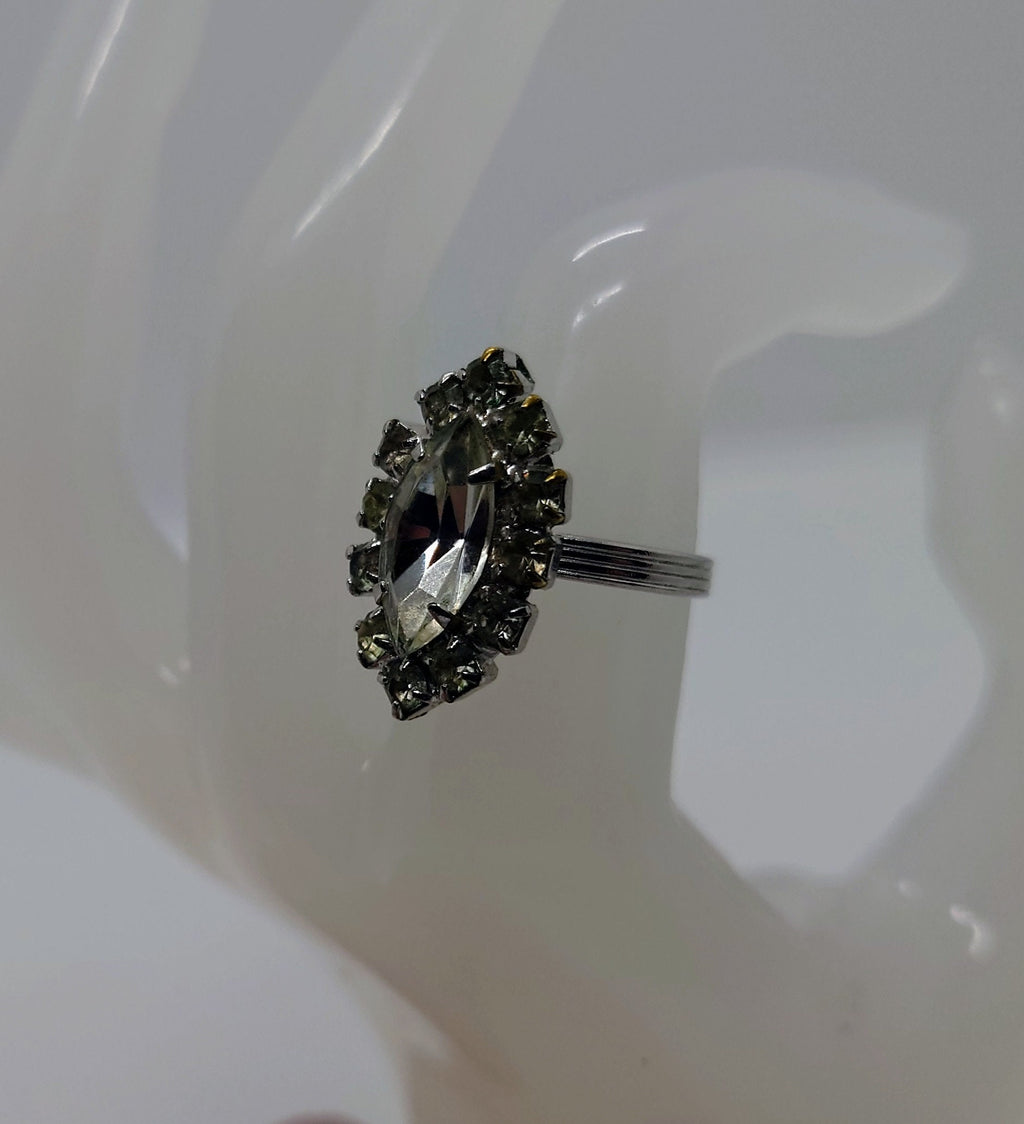 Vintage Diamond Rhinestone Dress Ring Costume Jewellery Wedding Ring Statement Ring Silver Crystal Ring UK Size N US 7