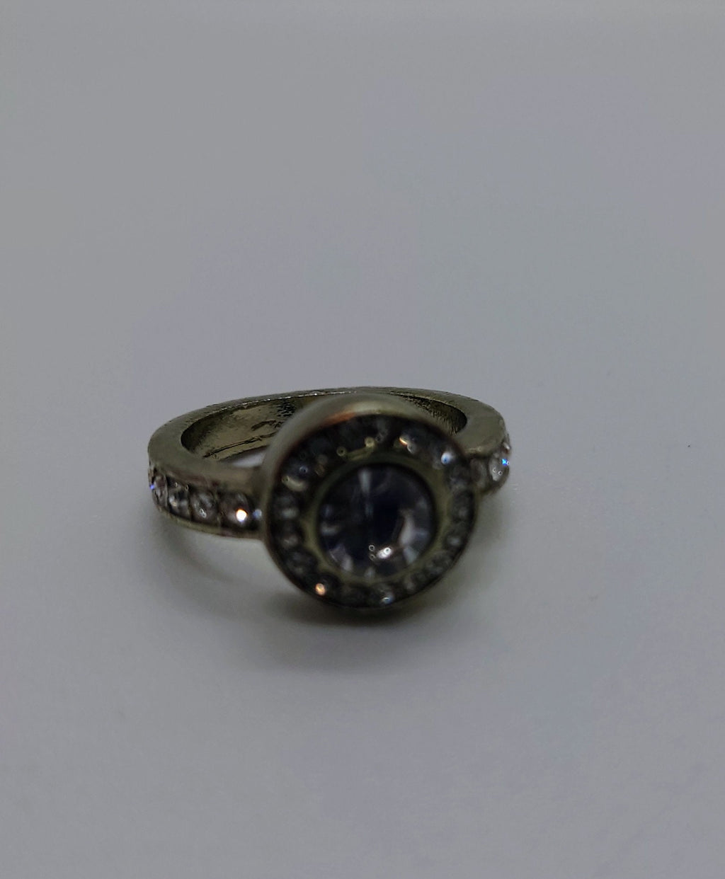 Vintage Diamond Rhinestone Dress Ring Costume Jewellery Wedding Ring Statement Ring Silver Crystal Ring UK Size O US 7.5