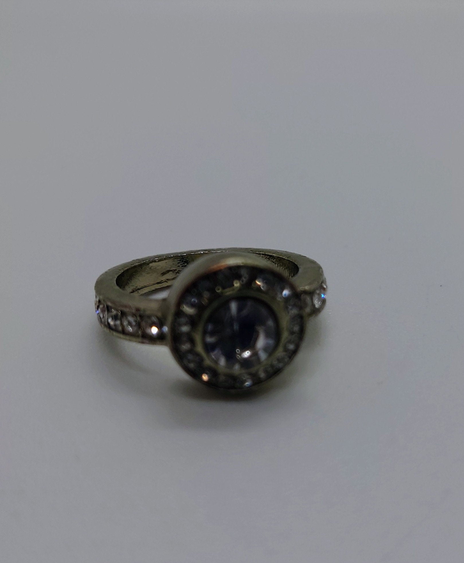 Vintage Diamond Rhinestone Dress Ring Costume Jewellery Wedding Ring Statement Ring Silver Crystal Ring UK Size O US 7.5