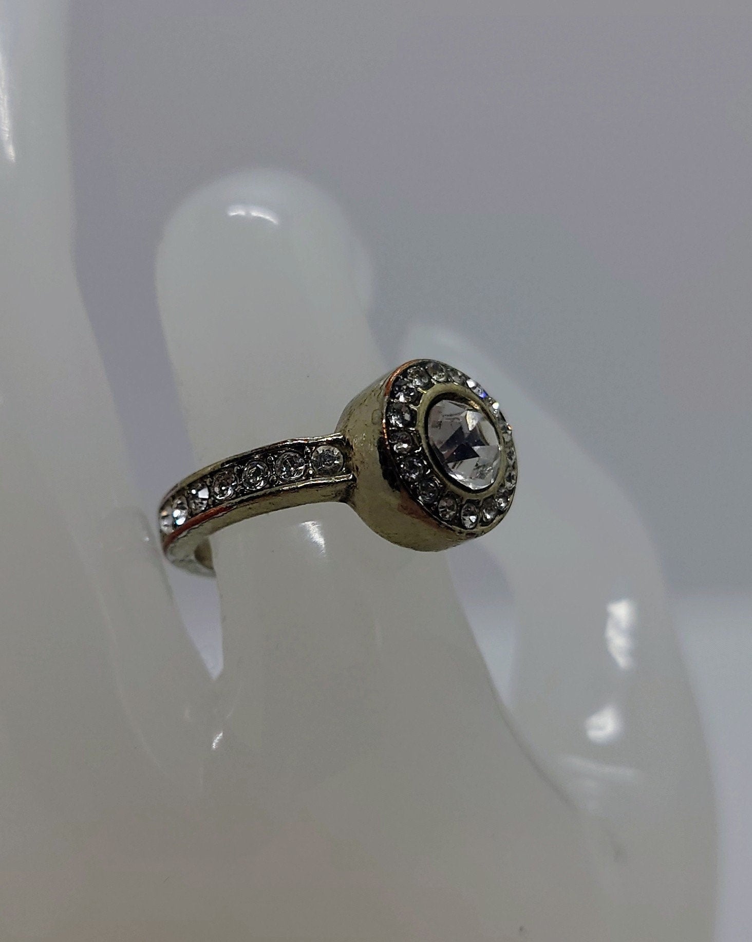 Vintage Diamond Rhinestone Dress Ring Costume Jewellery Wedding Ring Statement Ring Silver Crystal Ring UK Size O US 7.5