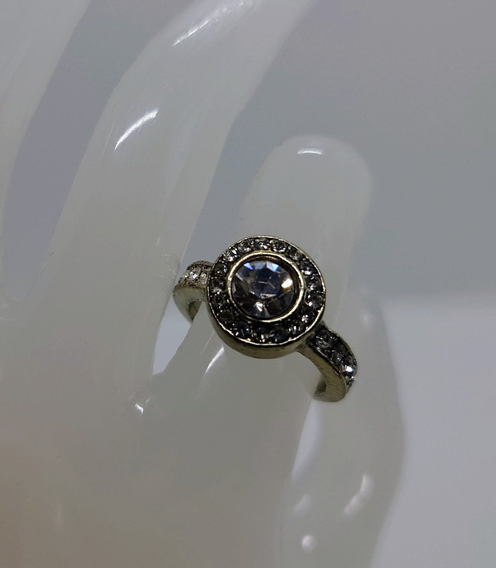 Vintage Diamond Rhinestone Dress Ring Costume Jewellery Wedding Ring Statement Ring Silver Crystal Ring UK Size O US 7.5