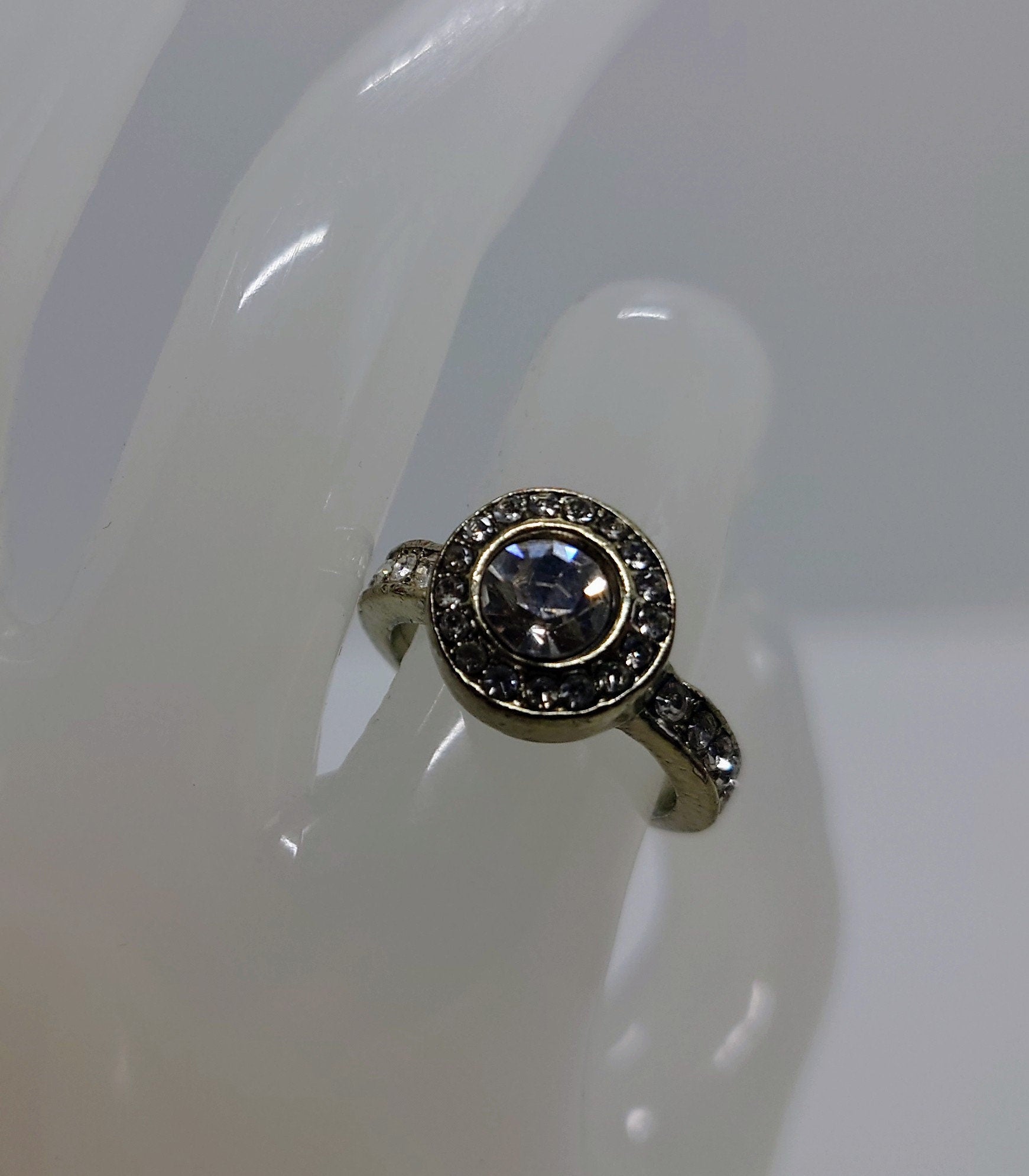 Vintage Diamond Rhinestone Dress Ring Costume Jewellery Wedding Ring Statement Ring Silver Crystal Ring UK Size O US 7.5