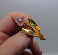 Vintage Brooch Simple Gold Tone Faux  Flower Tear Brooch Pin Costume Jewellery Jewelry Diamond Rhinestone Diamanté Brooch Pin