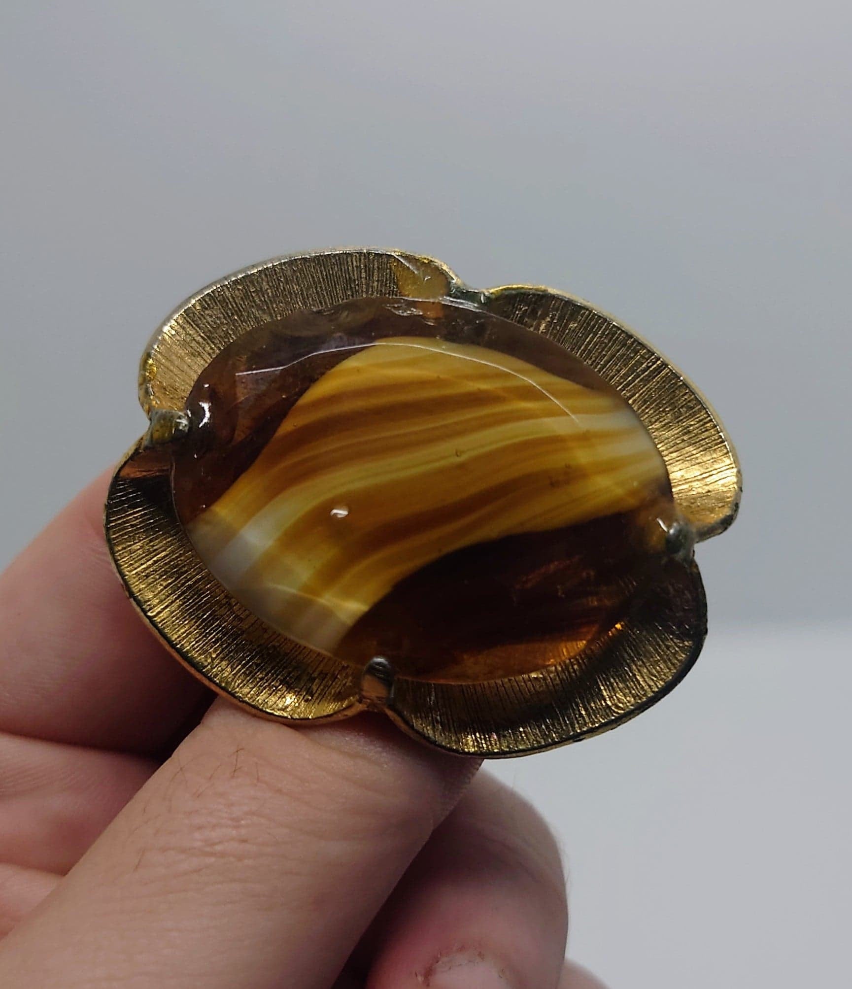 Vintage Brooch Gold Amber Glass Rhinestone Costume Jewellery Jewelry Chunky Glass Brooch Pin