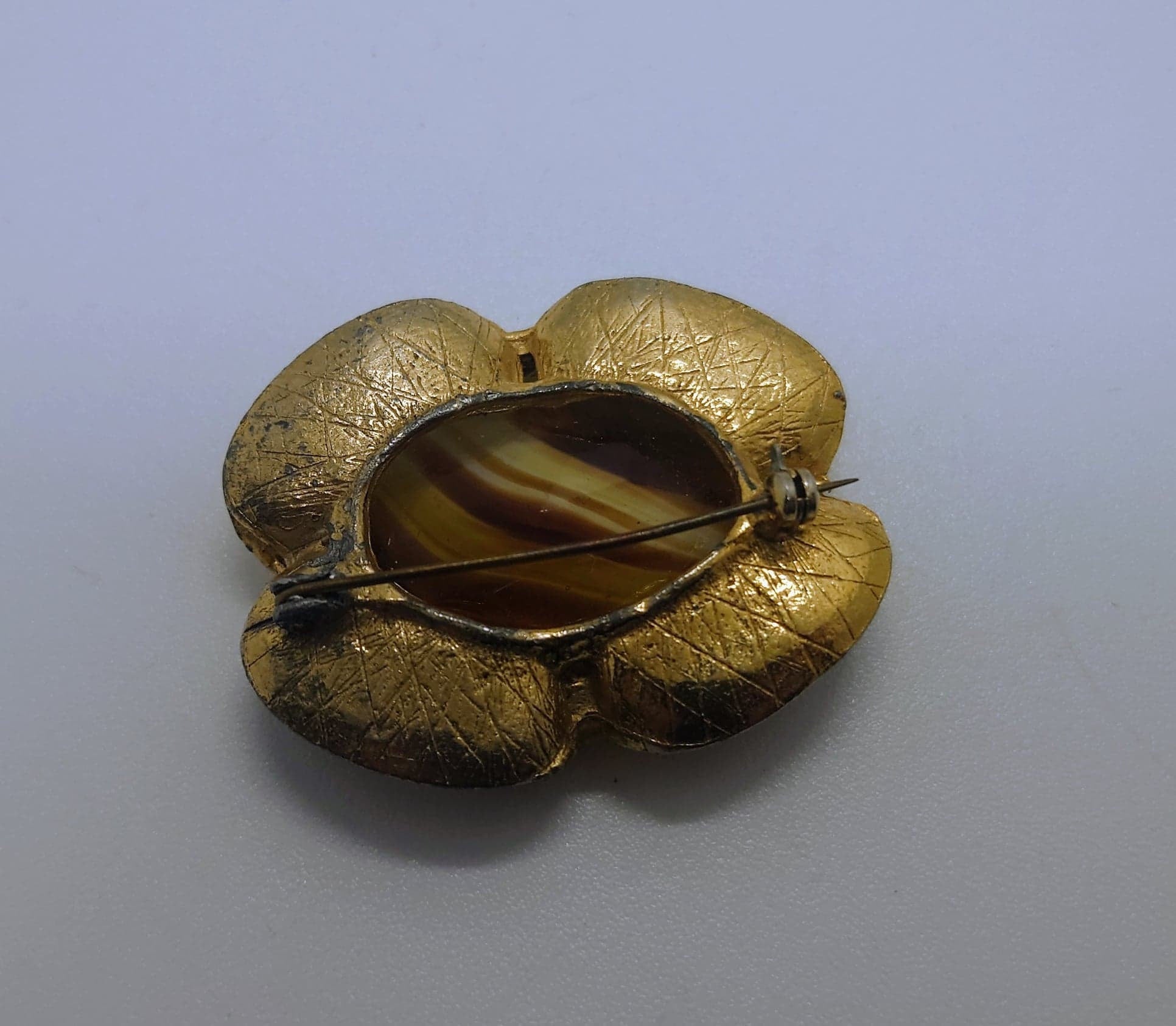 Vintage Brooch Gold Amber Glass Rhinestone Costume Jewellery Jewelry Chunky Glass Brooch Pin