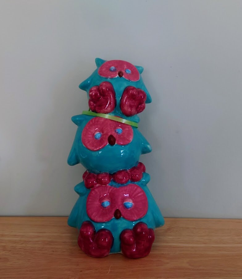 Vintage Owl Piggy Bank Kitsch Money Box Pig Piggybank Ceramic Piggy Bank Owl stack Tip Box Coin Bank Pig Figurine