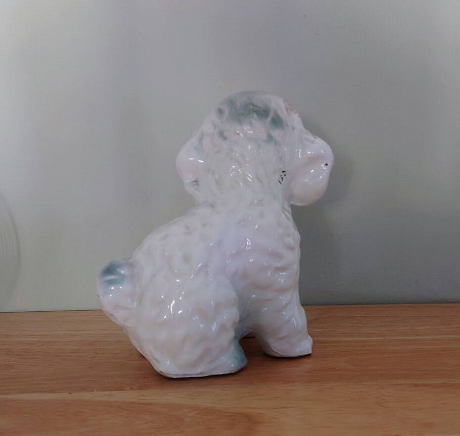 Vintage Poodle White Miniature Figurine Vintage Dog Ornament  Ceramic Collectable Dog Figure Beswick Style Ornament  Poodle Statue