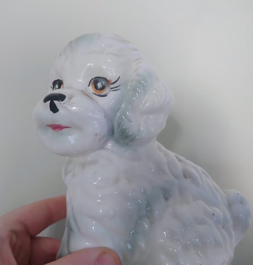 Vintage Poodle White Miniature Figurine Vintage Dog Ornament  Ceramic Collectable Dog Figure Beswick Style Ornament  Poodle Statue