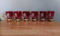 Vintage Cranberry Shot Glasses Gold Gilt 1950's Drinking Glasses x 6 Vintage Barware