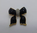 Ribbon Pin Vintage Pin Gold and Black Bow Brooch Pin Rhinestone Diamond Costume Jewellery Jewelry  Ribbon Bow