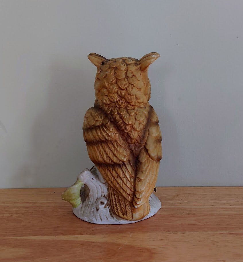 Vintage Owl Figurine Bird Ornament Brown Hoot Owl Ceramic Owl and Chick Barn Owl Kitsch