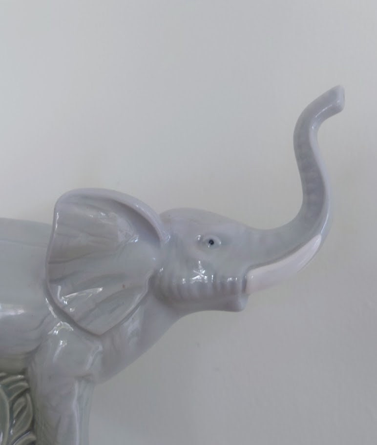 Vintage elephant Figurine Large Ceramic Collectable Animal Kitsch Bone China  Mid Century  African Wildlife Trunk Up Good Luck
