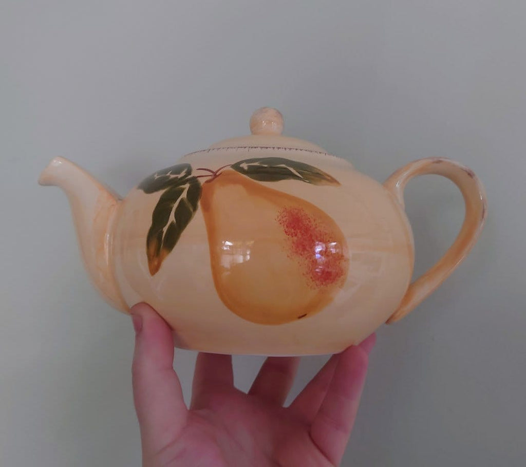 Ceramic Fruit Teaset Teapot, Sugar Bowl, Milk Jug Ceramic Set Vintage 1980's Orange Fruit Lemon Tea Service Floral Country