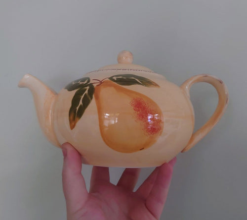 Ceramic Fruit Teaset Teapot, Sugar Bowl, Milk Jug Ceramic Set Vintage 1980's Orange Fruit Lemon Tea Service Floral Country