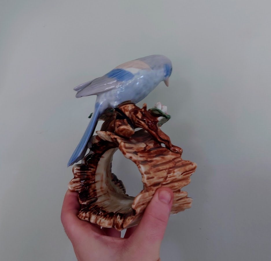 Vintage Bird Figurine on Log Collectable Birds Porcelain Birds Mother and Chick Floral Leaves and Log Figurine Lladro style Bird Figurine