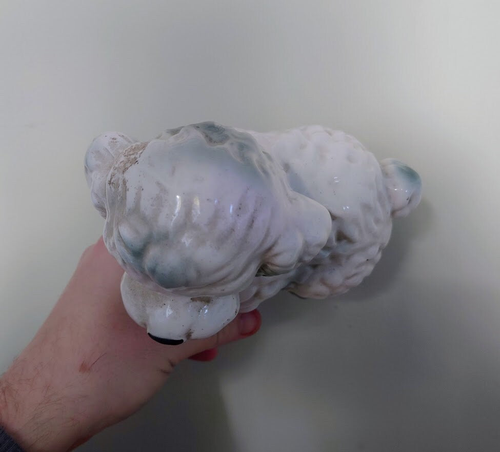 Vintage Poodle White Miniature Figurine Vintage Dog Ornament  Ceramic Collectable Dog Figure Beswick Style Ornament  Poodle Statue