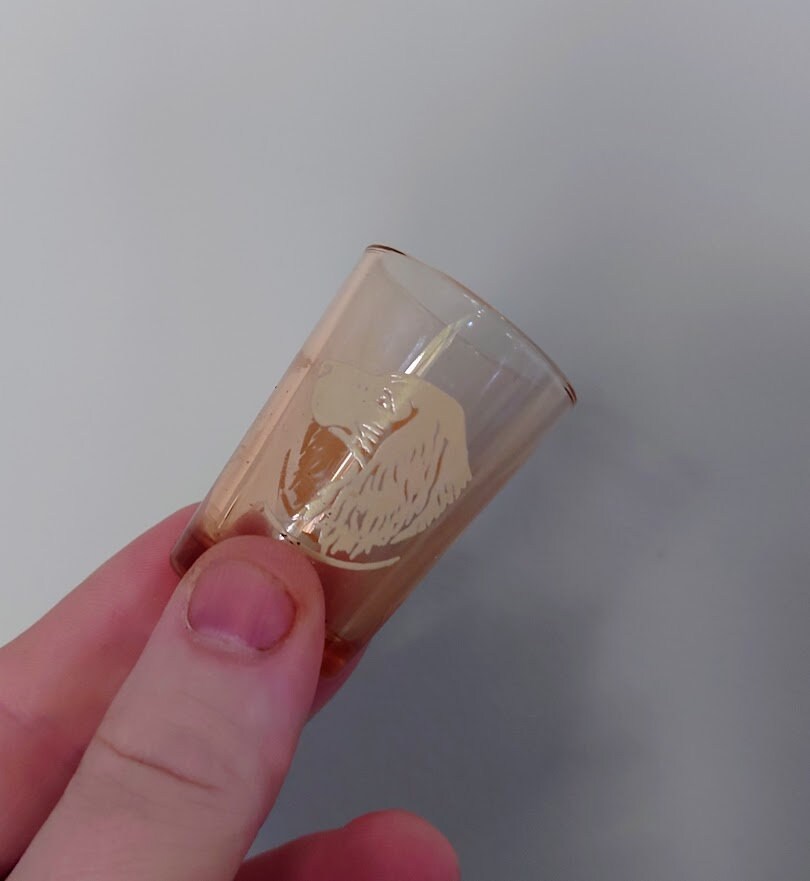 Vintage set of 5 Shot Glasses dog Shooters Glasses Pink Small Shot Glasses Kitch Dog Vintage Barware Shooters