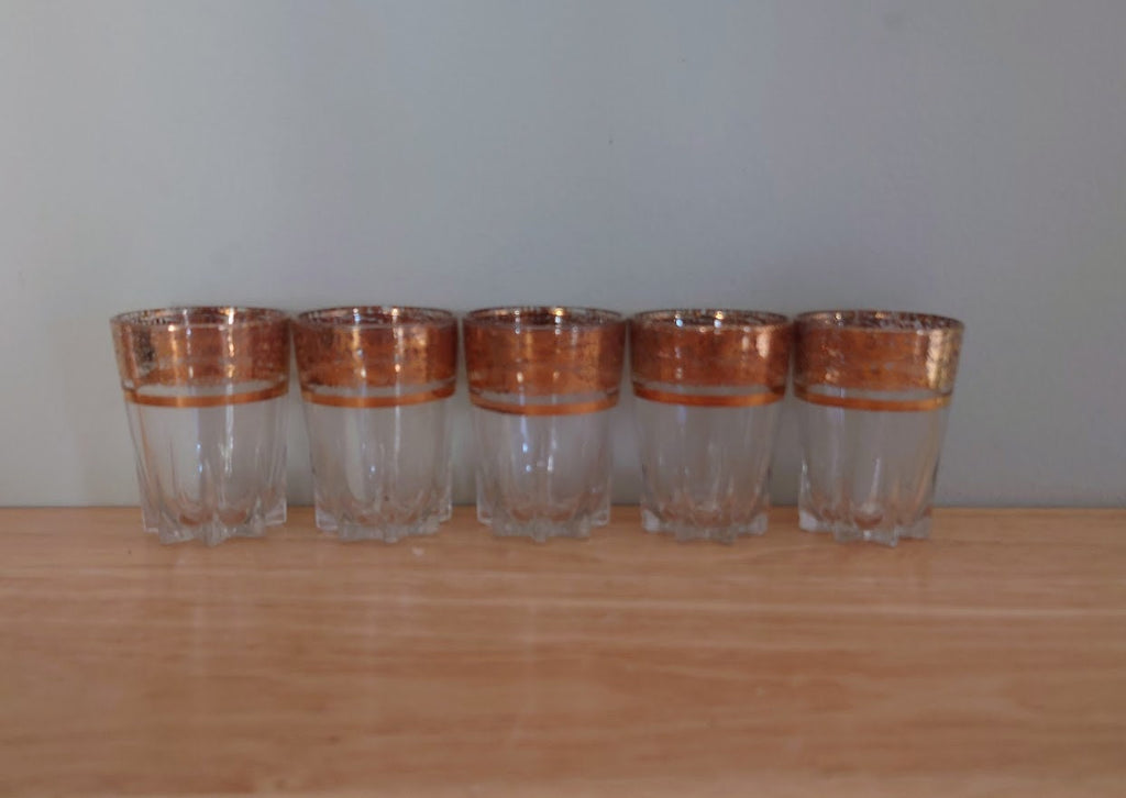 Vintage Shot Glasses Gold Gilt Rim Retro Barware Set of 5 Gold Drinking Glasses Mid Century Modern