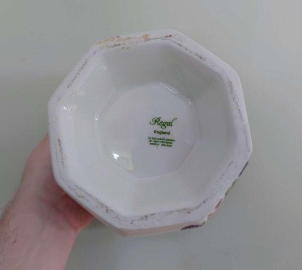Vintage Ceramic Planter Plant Pot Indoor Planter Stamped Regal England Floral Pottery Stoneware