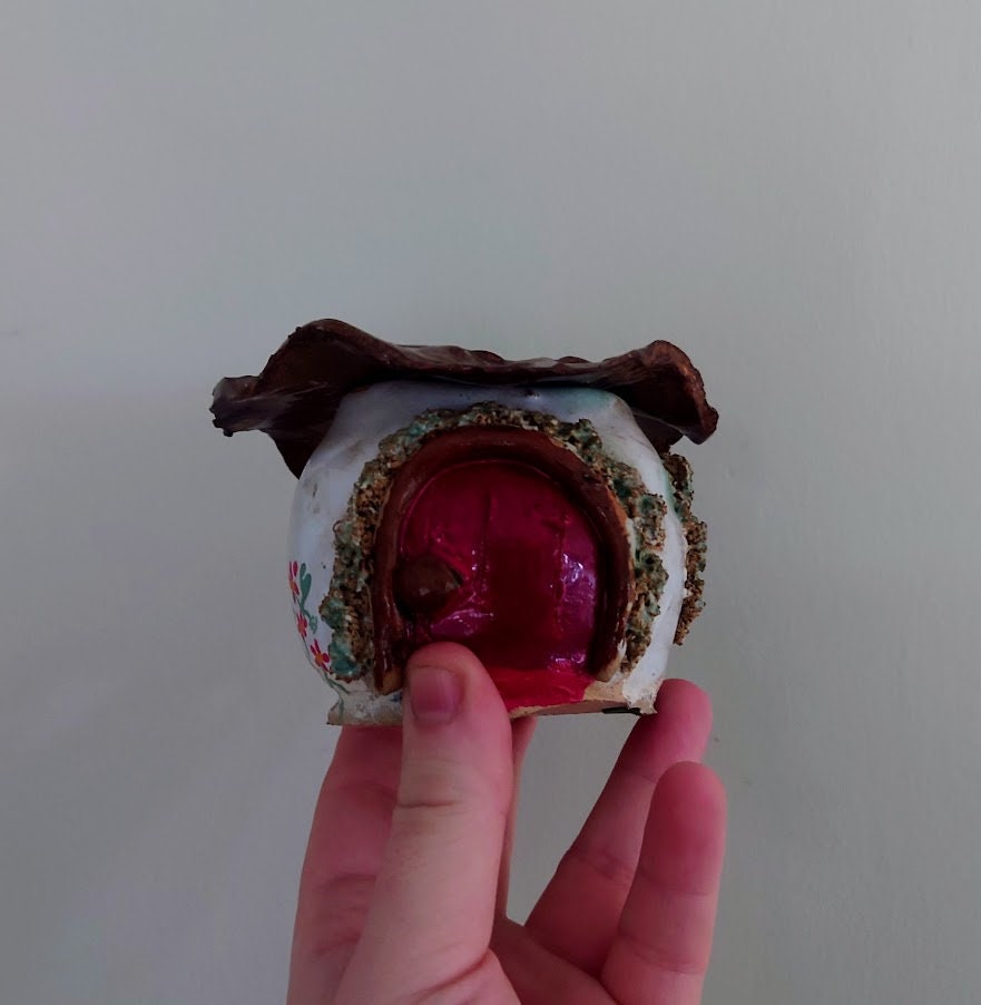 Vintage Pottery House Fairy Toad House Handmade Sculpture Garden Ornament Enchanted Fairy tale Money Box House