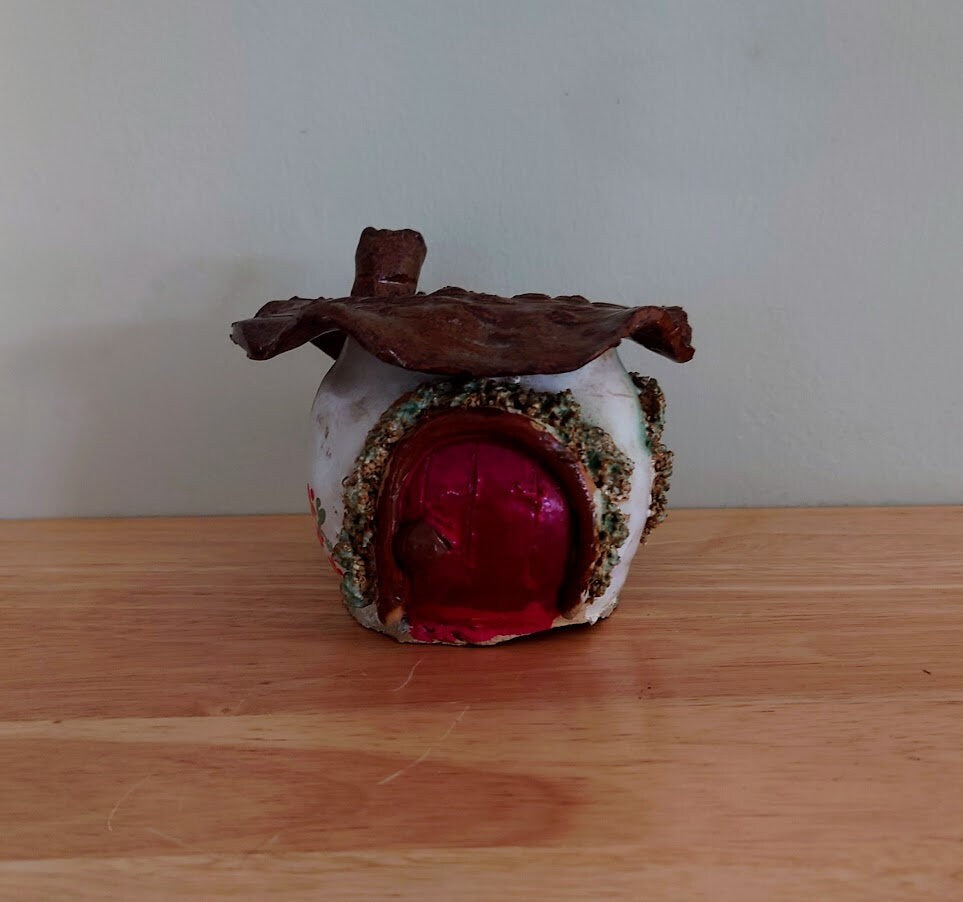 Vintage Pottery House Fairy Toad House Handmade Sculpture Garden Ornament Enchanted Fairy tale Money Box House