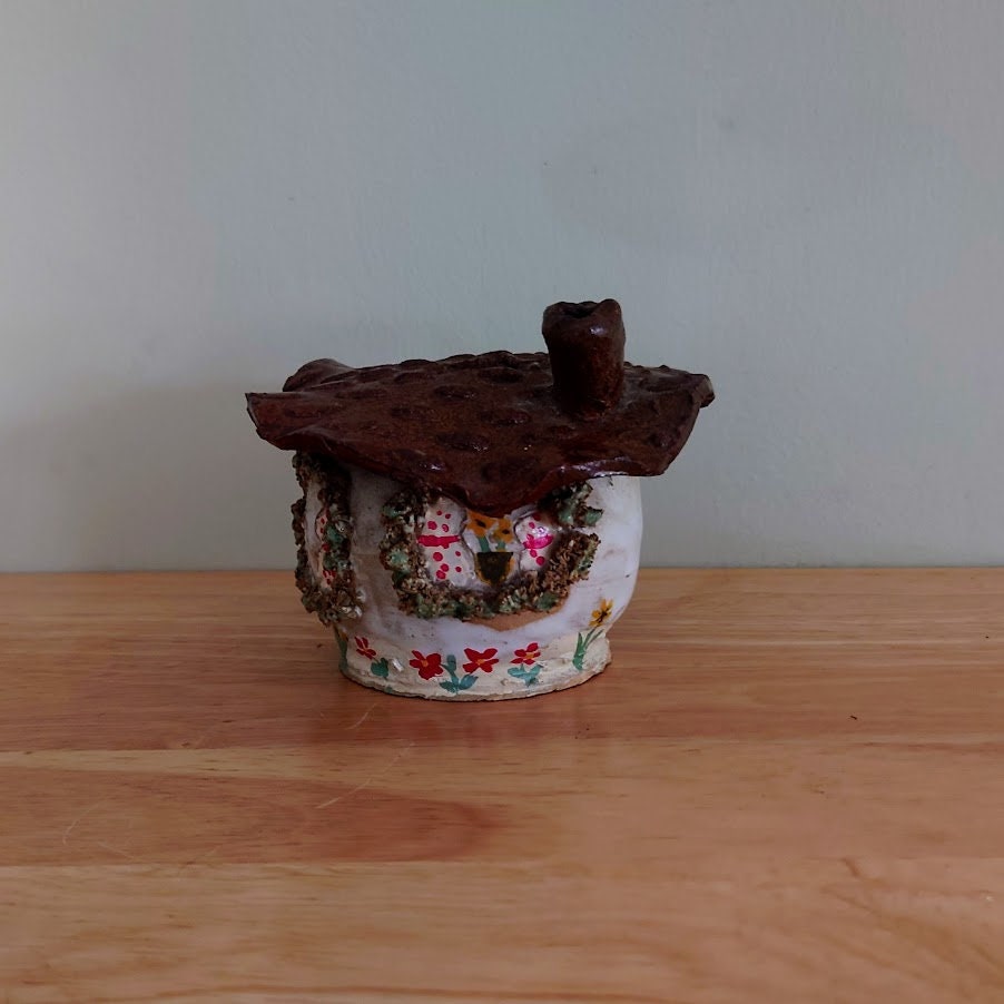 Vintage Pottery House Fairy Toad House Handmade Sculpture Garden Ornament Enchanted Fairy tale Money Box House
