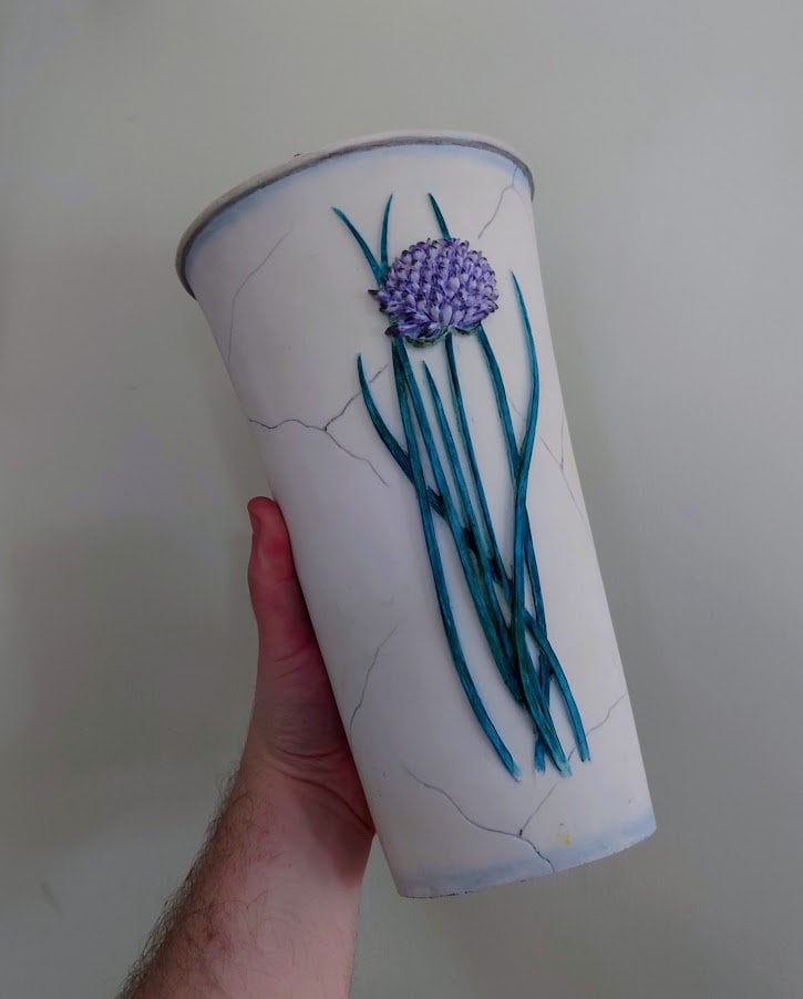 Vintage  Vase White Purple Floral Vase Ceramic Homeware  Flower Floral Vase Pottery Vase Large Chunky Vase Decor