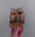 Vintage Owl Figurine Bird Ornament Brown Hoot Owl Ceramic Owl and Chick Barn Owl Kitsch