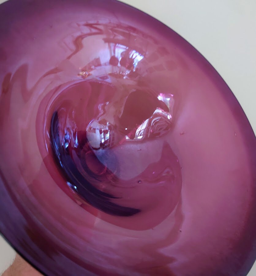 Vintage Purple Pedestal Dish Footed Glass Fruit Bowl Glass Hand Blown Glass Art Cobalt Purple Glass Compote Potpourri Bowl Candy Dish