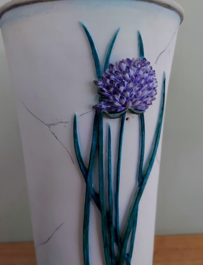 Vintage  Vase White Purple Floral Vase Ceramic Homeware  Flower Floral Vase Pottery Vase Large Chunky Vase Decor