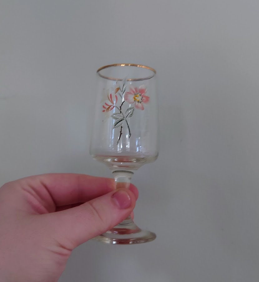 Vintage Drinking Glasses Wine/Port Floral Twisted Stem Modernist Liqueur Glasses 1970's Set of 6