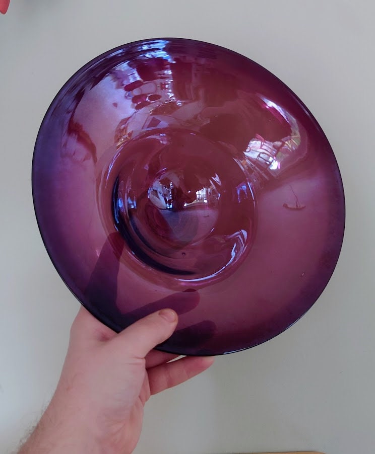 Vintage Purple Pedestal Dish Footed Glass Fruit Bowl Glass Hand Blown Glass Art Cobalt Purple Glass Compote Potpourri Bowl Candy Dish