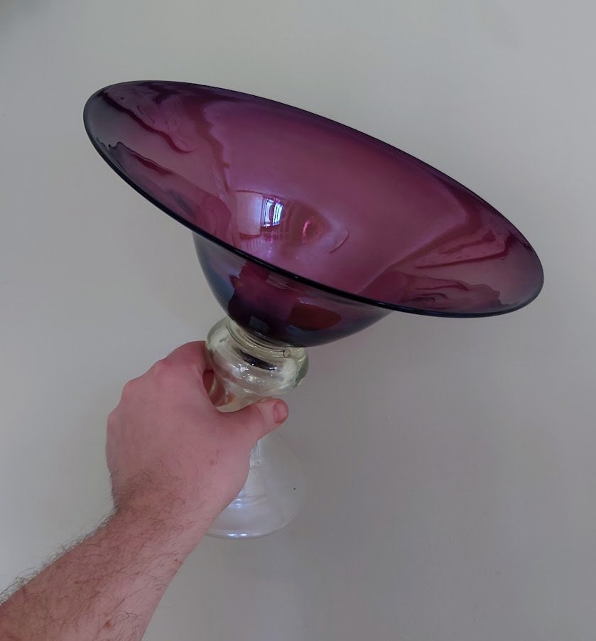 Vintage Purple Pedestal Dish Footed Glass Fruit Bowl Glass Hand Blown Glass Art Cobalt Purple Glass Compote Potpourri Bowl Candy Dish