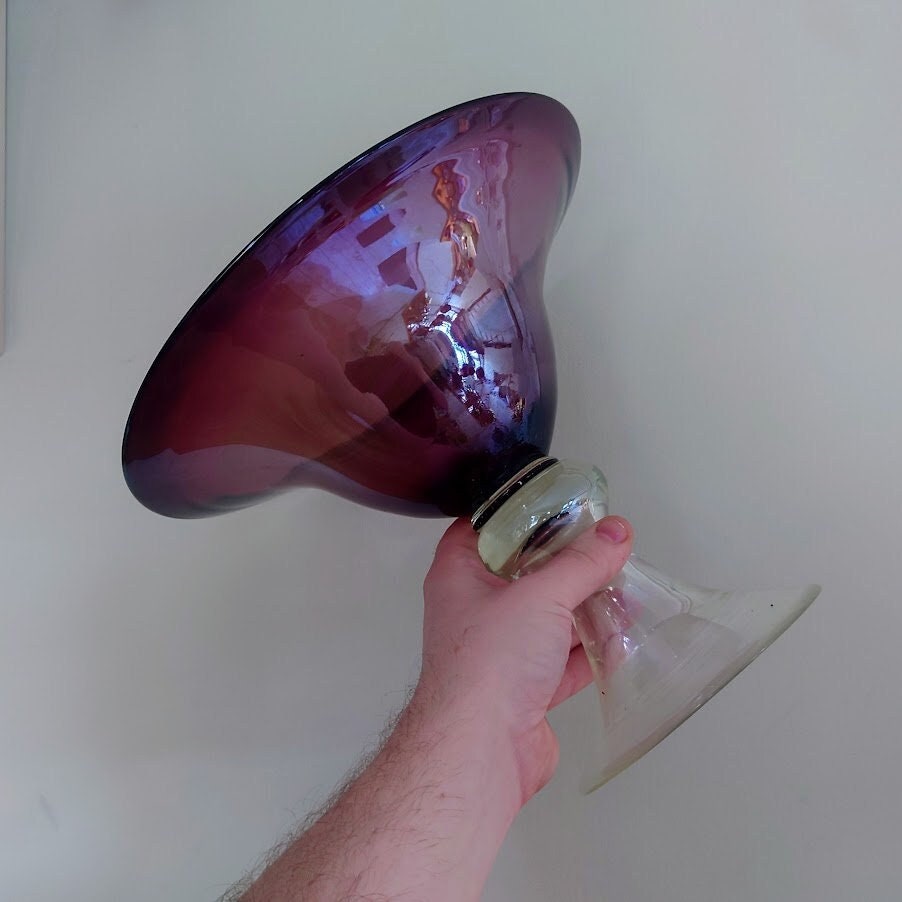 Vintage Purple Pedestal Dish Footed Glass Fruit Bowl Glass Hand Blown Glass Art Cobalt Purple Glass Compote Potpourri Bowl Candy Dish