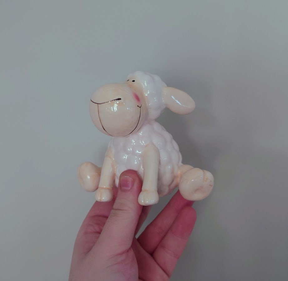 Sheep Figurine Set of 2 Ceramic Sheep Figures Kitsch Sheep Cute Lamb Baby Animal Farm Yard Ceramic Ornament  Sheep Children's Nursery Décor