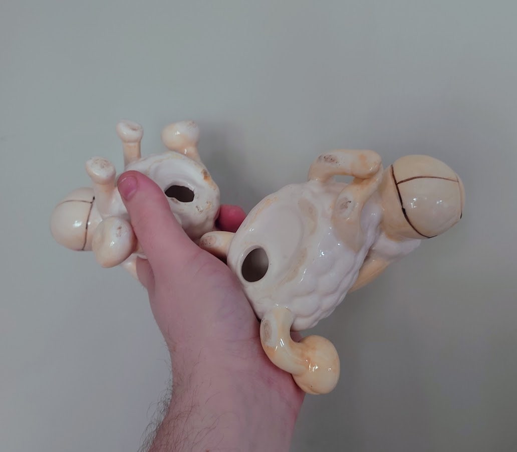 Sheep Figurine Set of 2 Ceramic Sheep Figures Kitsch Sheep Cute Lamb Baby Animal Farm Yard Ceramic Ornament  Sheep Children's Nursery Décor