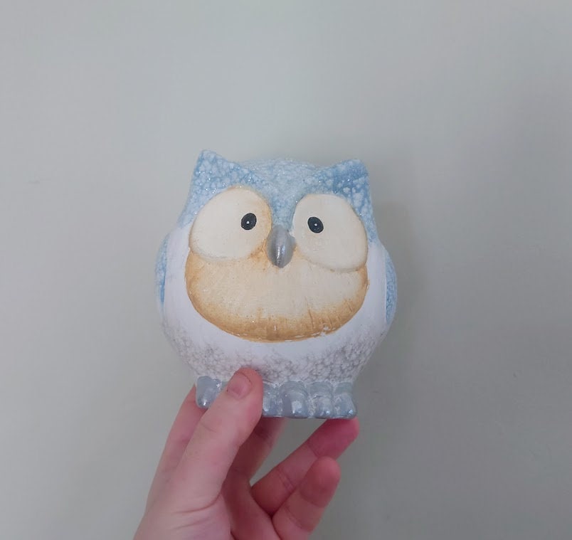 Vintage Ceramic Owl Figurine Ornament Collectable Decorative Bird  White Blue Glitter Ornamental Ceramic Pottery Owl Cute Small Kitsch Owl