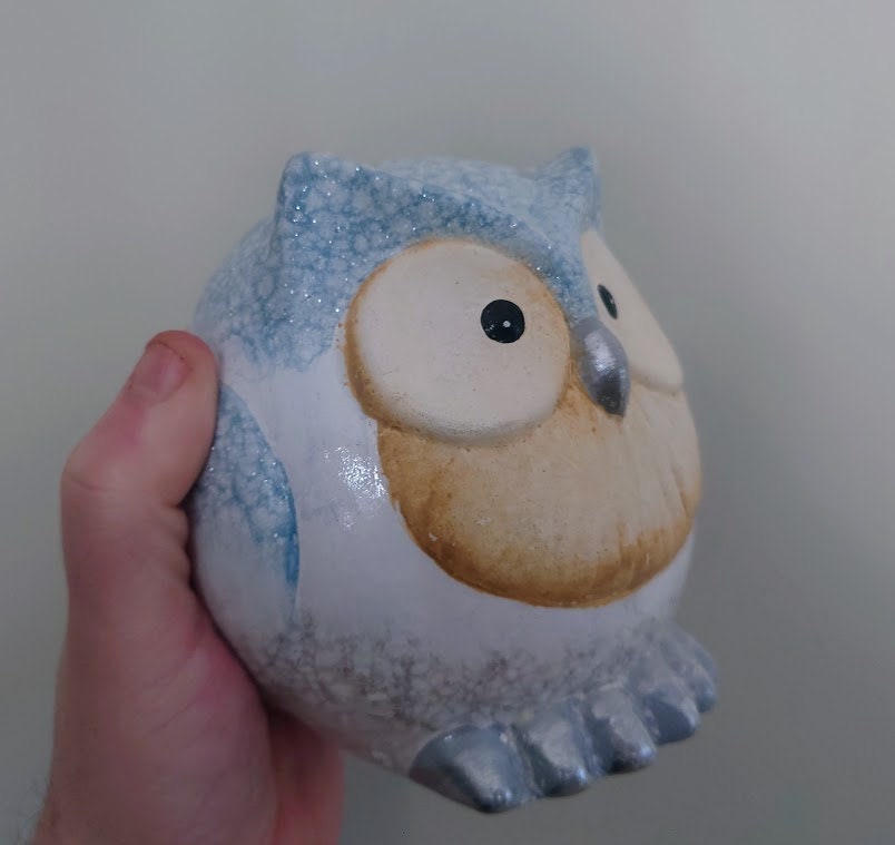 Vintage Ceramic Owl Figurine Ornament Collectable Decorative Bird  White Blue Glitter Ornamental Ceramic Pottery Owl Cute Small Kitsch Owl